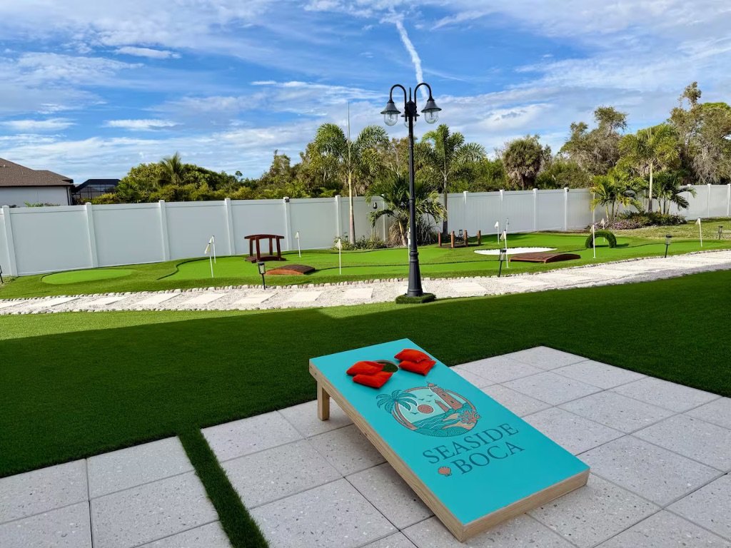 Seaside Boca cornhole and mini golf outdoor games